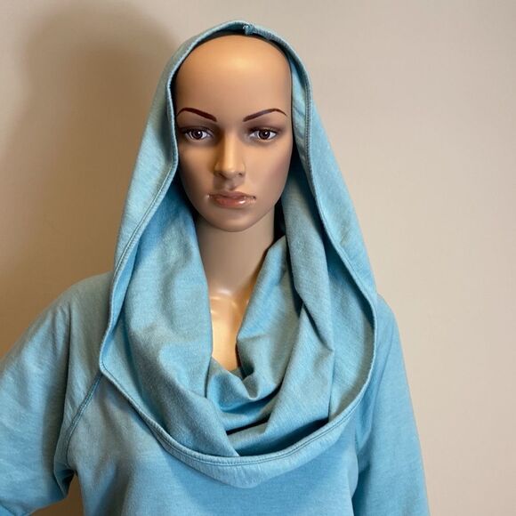❤️Last Chance LVR Organic blue cowl neck long sleeve hooded pullover size M - Picture 3 of 10